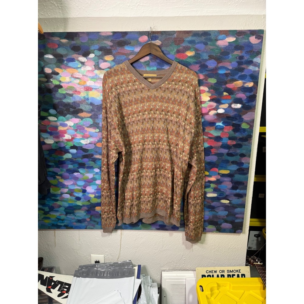 Tricots St Raphael Collection Mens XXL V Neck Geometric Pattern sweater